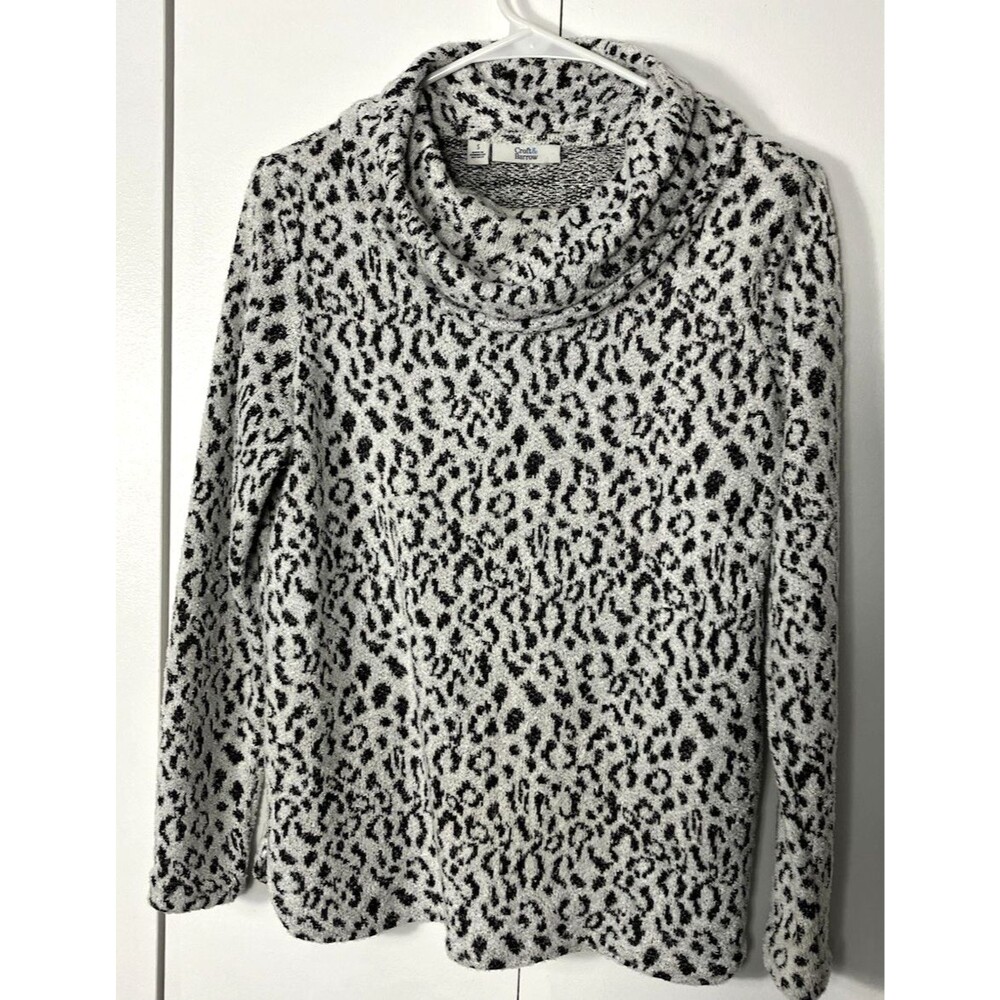 Croft & Barrow Cheetah Design Soft Turtleneck Sweater Black/White Small